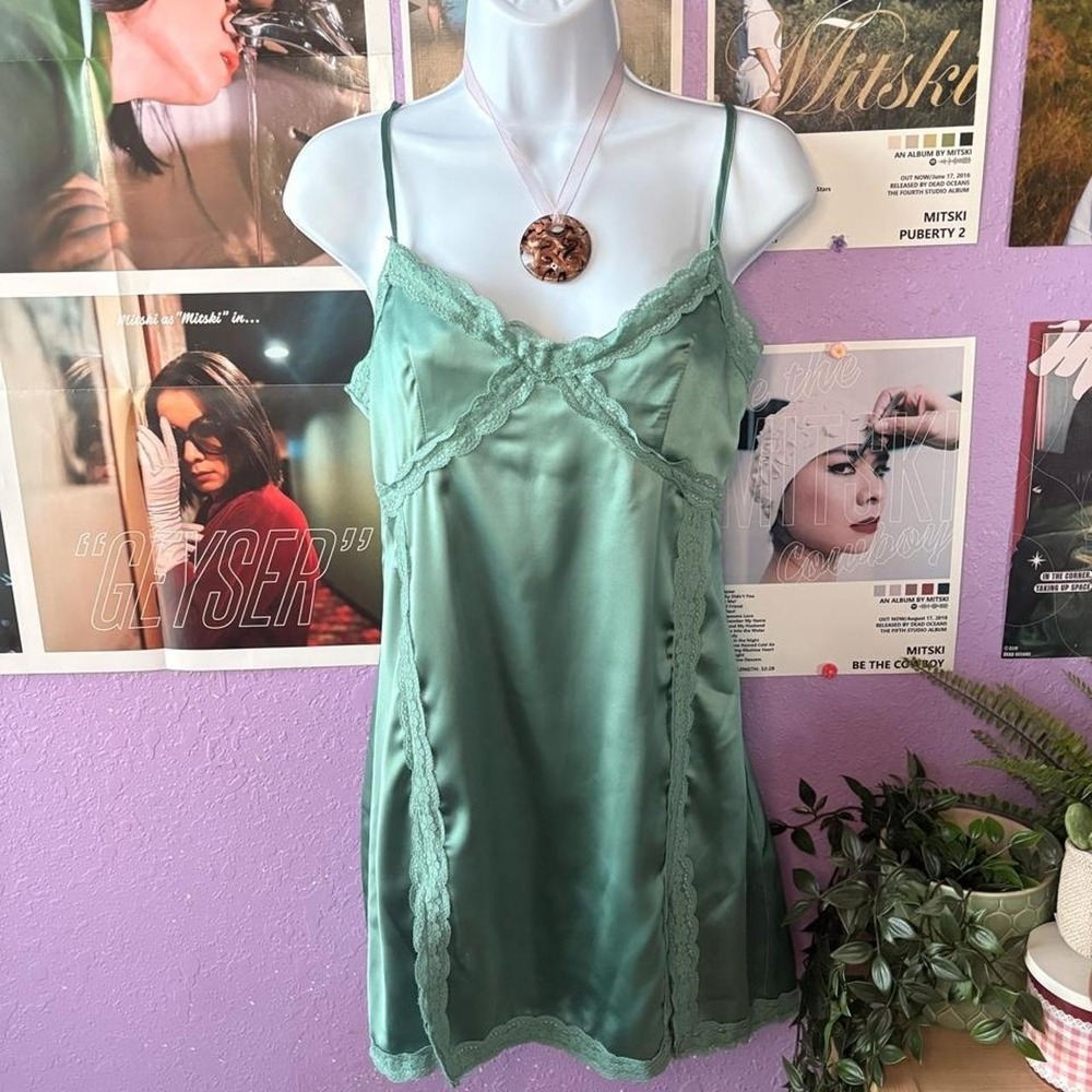 Coquette Mint Green Satin Lace Slip Dress Size M